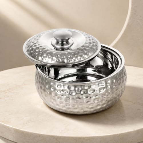 Image of CLASSIC ESSENTIALS Tripot Double Wall Insulated Stainless Steel Pebble Casserole 1500 ml | Hot Pot Food Storage & Serving Container | Thermal Belly Casserole for Roti, Rice, Dal, Curry & Meals