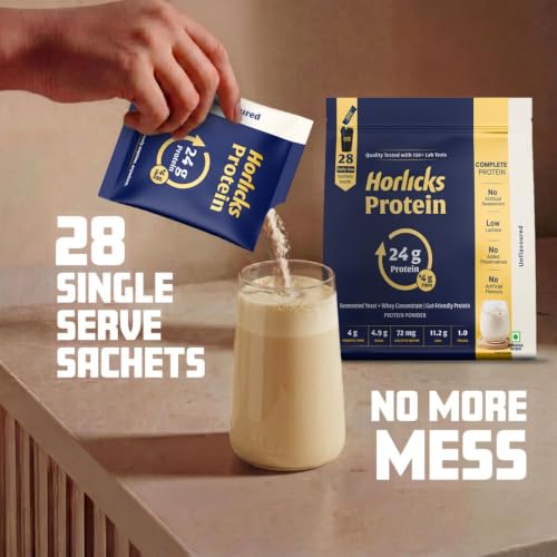 Image of Horlicks, Unflavoured, Protein Powder, 1 Kg, for Gut Health, with Fermented Yeast Protein (79%), Free from Added Preservatives, Convenient Daily Sachets, for Men and Women, 28 Sachets