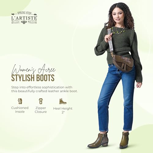 Spring Step L'Artiste Acree Boots for Women Stylish Comfortable Booties - Hand-Painted Leather Upper Cushioned Insole - Breathable Lining Side Zipper Boot4