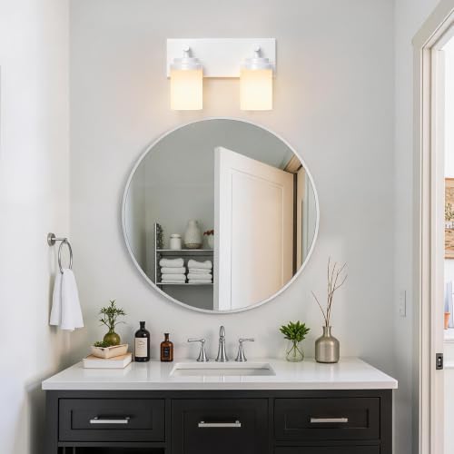 Image of IZORRO Bathroom Light Fixture White, White Glass Shade 15-Inch 2-Light