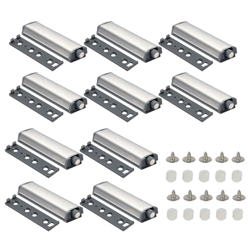 10 PCS Push to Open Aimant Poussoir Porte Placard Loquet Magnetique, Loquet Magnétique avec Amortisseur Porte Placard, Tampon Ralentisseur de Porte, Système d’ouverture et Fermeture par Pression