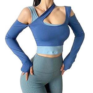 AKSE Sexy Yoga-Kleidung, Sportkleidung Weibliche, Stich-Schultergymnastik-Langarm-T-Shirt, schnell trocknende Lauf-Yoga-Kleidung