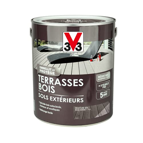 V33 Peinture Sols Extérieurs Terrasses Bois, Bois Grisé 2,5 L