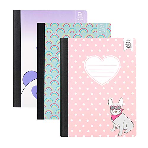 Yoobi Composition Notebook Set - 3 Pack Of Composition Notebooks, 100 Sheets Each, Kids Notebooks College Ruled And Wide Ruled - Rainbow, Frenchie Polka Dot, Pando Unicorn Notebooks - 7.5" X 9.75", 3 Pack #TOP14