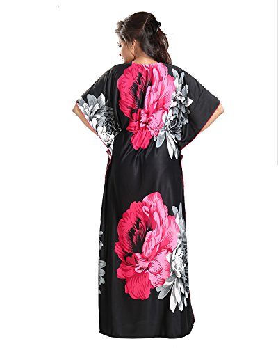 Image of Noty Women's Kaftan Nighty | Serena Fabric | Floral Print Maxi | Short Sleeves | V Shaped Neck
