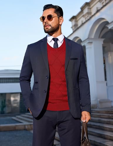 Sykooria Herren Strickweste Ärmellos Pullunder Leicht V-Ausschnitt Slim Fit Business Golf Weste Frühling Herbst Männer Strickwaren, 3-Weinrot S
