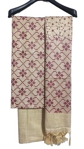 Image of HAIDER ALI Handloom Cotton Silk Screen Print Unstitched Suit Set for Women with Dupatta | Salwar Suit Dress Material for Women & Girls 01