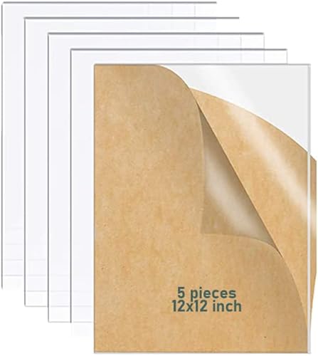 5 Pieces Clear Acrylic Sheets 0.04 inch (1mm) Thick, 12" x 12" Inches with Protective Films, Plexiglass Sheet for Picture Frame,Acrylic Panel Glass Replacement, Projects Display, Painting