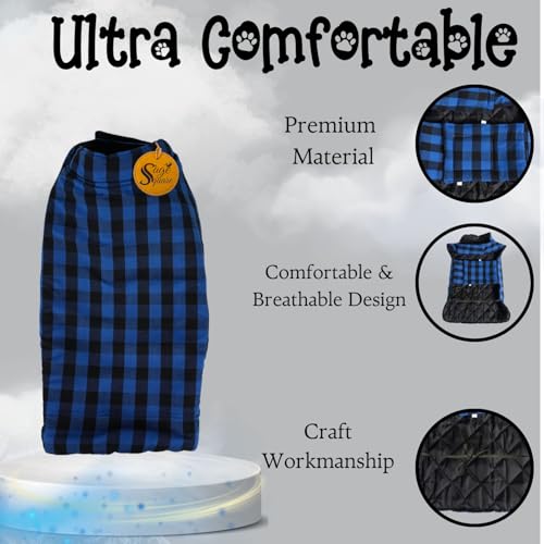Image of Sage Square Winter Coloured Dog Coat - All-Weather Protection, Windproof, Waterproof Cozy Fleece Lining, Adjustable Straps, Durable Construction, Stylish, Comfortable, Jacket (Blue & Black, Large)