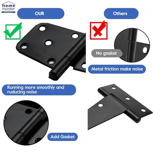 Image of 6 Inch T-Strap Gate Hinges, Heavy Duty Gate Hinges, Shed Door Hinges for Outdoor Barns Gate, Wooden Fences, with Screws, 4 Pack-Black