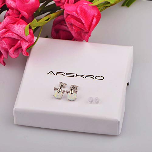 Unicorn Earrings For Girls, Hypoallergenic Sterling Silver Earrings For Kids Arskro Small Tiny Cute Fire Opal Stud Earrings Jewelry Gifts For Sensitive Ears Little Teen Girl #TOP6