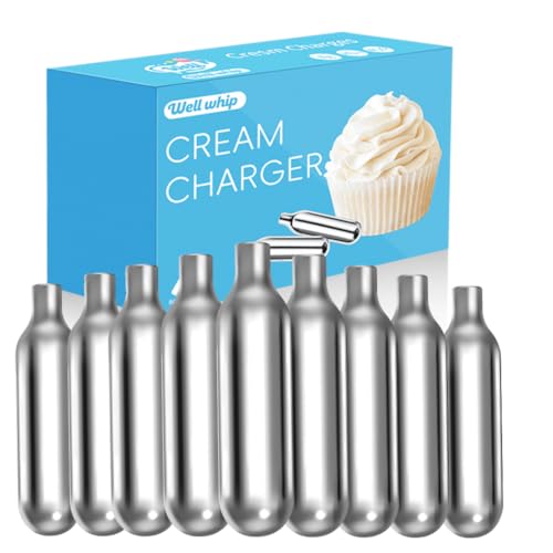 WellWhip Whipepd Cream Charger-N2O Cream Chargers for Professional Creams Dispensers 8g Nitrous Oxide Cartridges Quickly Prepare High-quality Cream in the Kitchen (10-Pack)