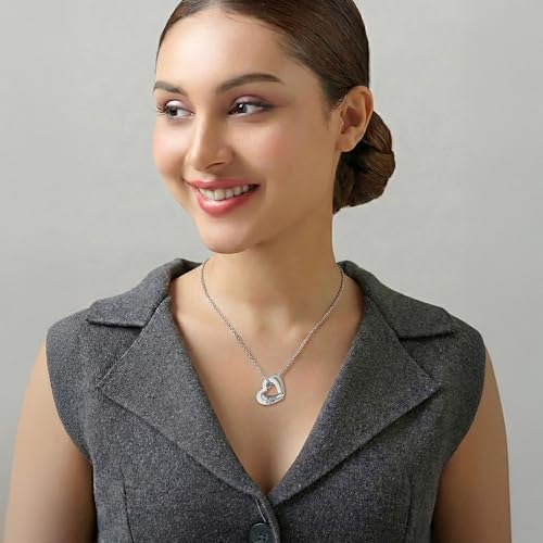 Image of TRUESILVER ACPL 925 Sterling Silver Personalized Name Necklace for Women | Custom Engraved Couple & Family Pendant | Heart Circle & Russian Ring Necklaces | Gift for Anniversary Birthday Wedding