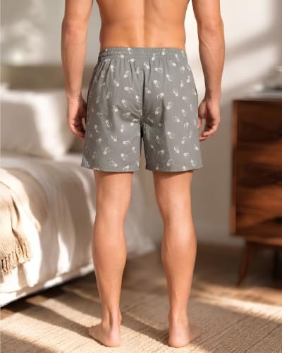 Image of Men's Cotton Boxers | Comfortable Printed Boxer Shorts for Men | Soft Breathable Lounge Boxers | Elastic Waist Relaxed Fit | Men's Sleepwear & Home Wear Boxer Shorts