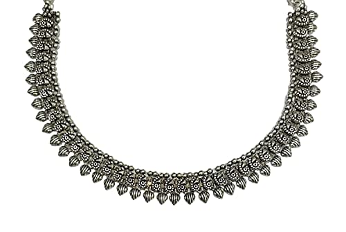 Necklace Oxidised Silver Necklace For Women Fashion Traditional Necklace Indian Jewelry Tribal Inspired Antique Silver Choker Jewellery (Tiny Heart Bead) #TOP3