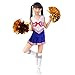 Produktbild G-Kids Kinder Mädchen Cheerleader Kostüm Cheerleading Uniform Karneval Fasching Party Kleid Halloween Kostüm mit 2 Pompoms Socken Blau 160