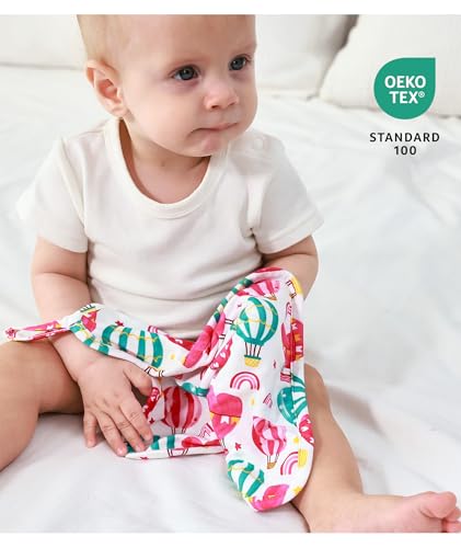 Image of Baby Lovey Security Blanket Set of 3, Bamboo-Derived Viscose, Super Soft and Breathable Baby Blanket with Attachable Loop, 9.5 inch*9.5 inch, Pastel Flutter /Leopard /Peony