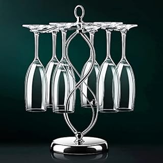 TENINE Tabletop Wine Glass Rack, 6 Wine Glasses Holder Storage/Freestanding Stemware Organizer, Upside Down Hanging Wine Goblets Display Decorative Countertop Frame Drying System