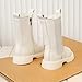 Fashion Mid Calf Boots for Girls:Black Side Zipper Slide On Winter Warm Shoes Faux Leather Water Resistant Riding Footwear（Size1.5,White