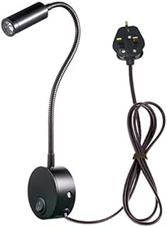 WeFoonLo 3W Wall Mounted Reading Light Flexible Gooseneck LED Sconce Lamp with Plug & Switch for Bedroom, Office, Workbench, Studio (3W Black Warm White)