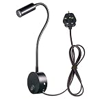 WeFoonLo 3W Wall Mounted Reading Light Flexible Gooseneck LED Sconce Lamp with Plug & Switch for Bedroom, Office, Workbench, Studio (3W Black-Cool White)