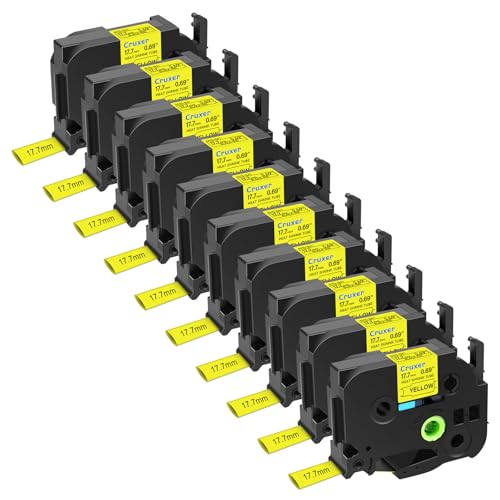 Cruxer 10 Pack P-Touch Heat Shrink Tubing Label 17.7mm Black on Yellow