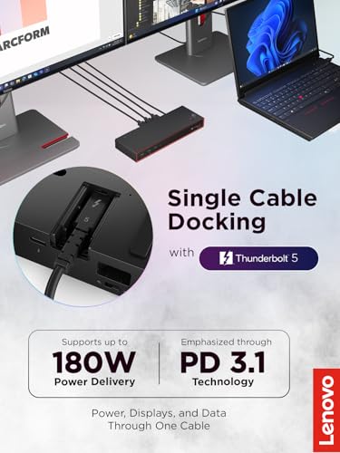Image of Lenovo ThinkPad Thunderbolt 5 Smart Dock 7500, 120Gbps Data Transfer, 180W Power Delivery, Multiple Display Support, 2.5Gbps Ethernet, Black