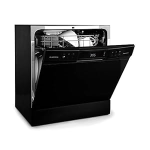 Klarstein Amazonia Neo – vaatwasser, vaatwasser, vrijstaand, semi-geïntegreerd, 205 kWh/jaar, 55 cm breed, 8 couverts, 8 programma’s, Aquastop, zwart