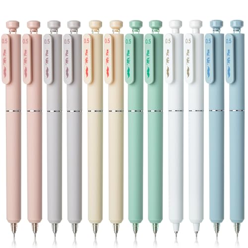 Mr. Pen- Retractable Gel Pens, 12 Pack, Black Ink, Soft Pastel Barrel Gel Pens Fine Point 0.5mm, Retractable Pen, Cute Pen