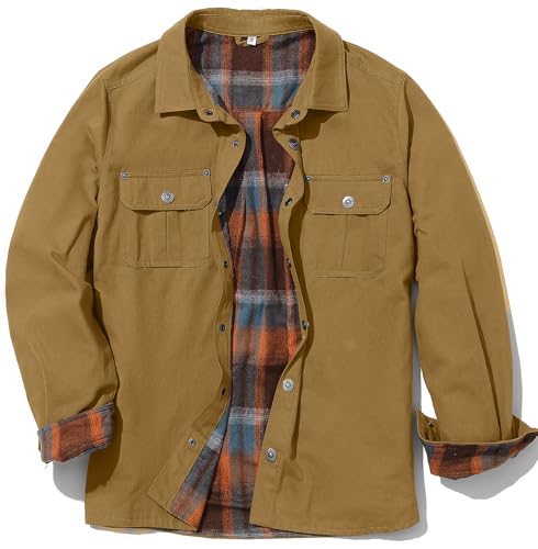 PEGENO Mens Flannel Shirts Long Sleeve Casual Lightweight Button Down