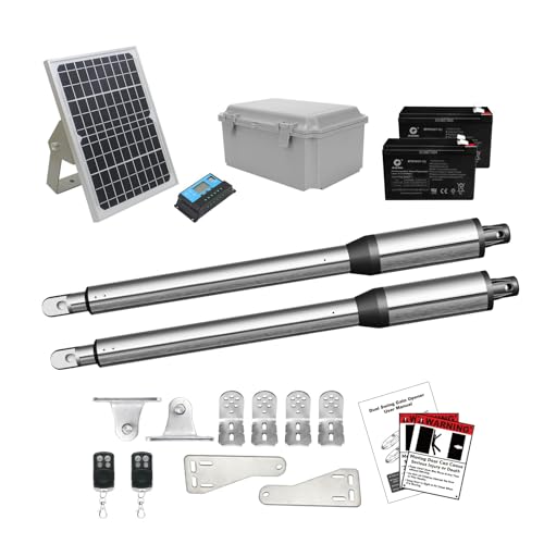 JUJIANG C01 Solar Gate Opener with Batteries & Solar Panel for Dual Swing Gates Up to 440lb 12FT per Arm Automatic Gate Opener with Remote Complete Kit Light Duty Automatic Gate Openers Solar Powered by JUJIANG - Used condition - US$437.93
