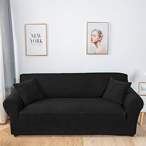 Housse de canapé extensible lavable et élastique 145-185 cm noir - 2