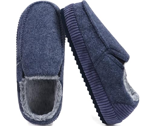 Image of ONCAI Mens Clog Slippers with Arch Support Stripe Faux Fur Cotton-Blend High-Density Memory Foam Warm House Slippers Slip-on Indoor Outdoor Rubber Sole Size 7-16