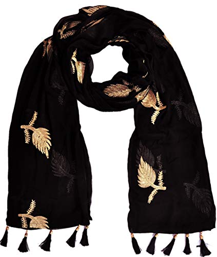 Image of YOUTHQUAKE Women's Golden Patti Work Embroidered Chiffon Dupatta for Womens & Girls With Latkan