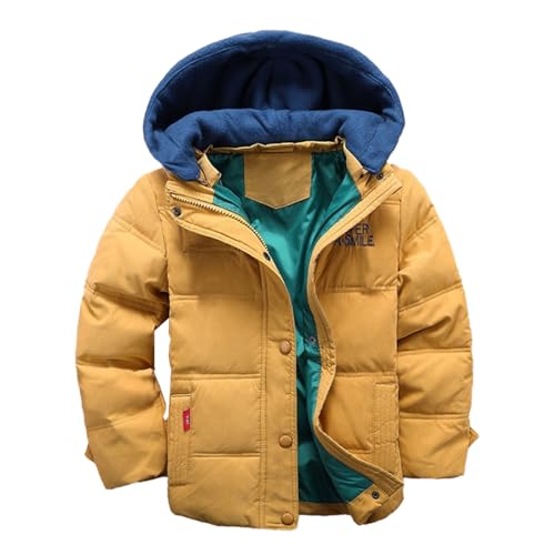 XIFAMNIY Kids Thicken Hooded Jacket Warm Winter Coat Windproof Outwear for Boys Padded Jacket Cool Casual 5-10T