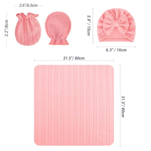 Image of AQOKKA Baby Swaddle Blankets with Bow Hat Mittens Set Wheat-Pattern Infant Receiving Blankets Swaddles for Newborns Unisex Toddler Swaddle Wrap Sets for Baby Girls Boys Nursery Warm Shower Gift