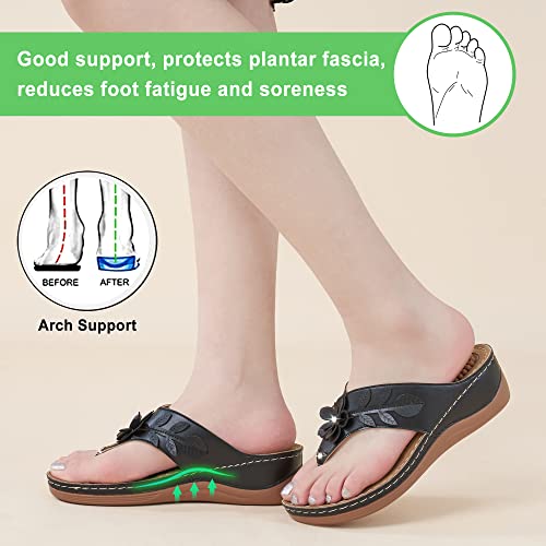 Ecetana Flip Flops For Women Summer Casual Sandals With Arch Support Comfortable Thong Platform Flower Wedge Shoes #TOP4