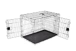 Amazon Basics Large Metal Dog Crate/Cage with Tray, Durable and Foldable Dog Cage with Double Door, Black, Large 91cm (36")