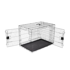 Amazon Basics Durable, Foldable Metal Wire Dog Crate with Tray, Double Door, 36 x 23 x 25 in, Black