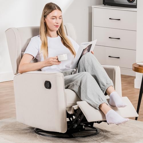 COMHOMA Rocking Recliner Chair,Swivel Glider Reclining Single Sofa Manual Rocker Recliners,Nursery Rocking Chairs with Upholstered Seating for Living Room Office(Beige) - Image 3
