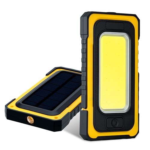 Wigearss Lámpara LED Solar Recargable, Linterna de Mano con Base Magnética y Gancho, Luz de Trabajo Portátil Recargable, Linterna COB para Reparación, Garaje y Camping