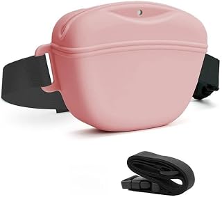 Silicone Dog Training Belt with Treat Pouch - Hands-Free Adjustable Waist Pack for Obedience, Agility & Outdoor Use - Leakproof Easy-Clean Pet Reward Bag for Treats, Poop Bags (Pink)