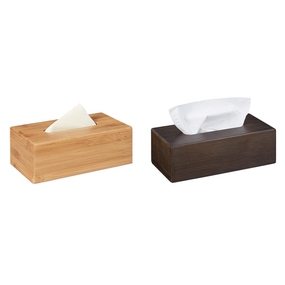 Relaxdays Kosmetiktuchbox, aus Bambus, Box für Kosmetik- & Taschentücher, Natur & Tücherbox Bambus, Taschentuchbox mit Schiebeboden, Tissue Box für Taschentücher, HBT: 7,5x24x12cm, Dunkelbraun