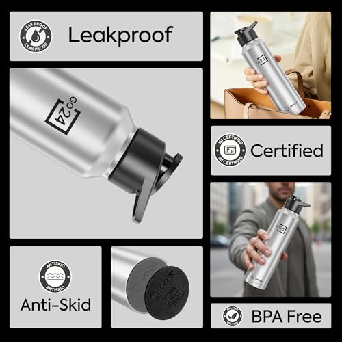 Image of PEXPO Water Bottle 1 ltr Go24 Stainless Steel Sports /Fridge Bottle with Sipper Cap | Single Wall | For Home, Office, Gym, Travelling | Lightweight | BPA Free | Craft Pro 950ml | Silver