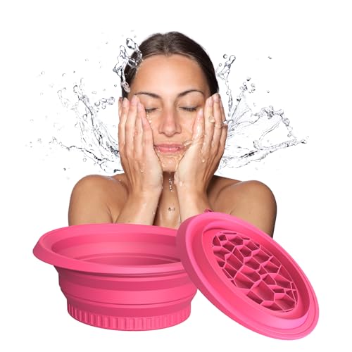Image of Face Bowl for Ice With Built-in Ice Tray Collapsible Silicone Facial Face Ice Bath Bowl Small Reusable Cold Plunge Basin is Portable,Perfect for Home Use (Rose Red)