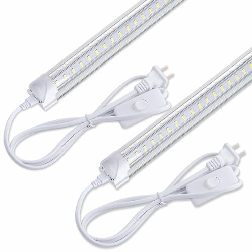 SUERCAI.YO 2FT LED Shop Light, 25W 3100lm Super Bright 6500K, Clear Cover, V-Shape, Linkable T8 LED Fixture and Under Cabinet Lights for Workbench, Garage (2 Pack)