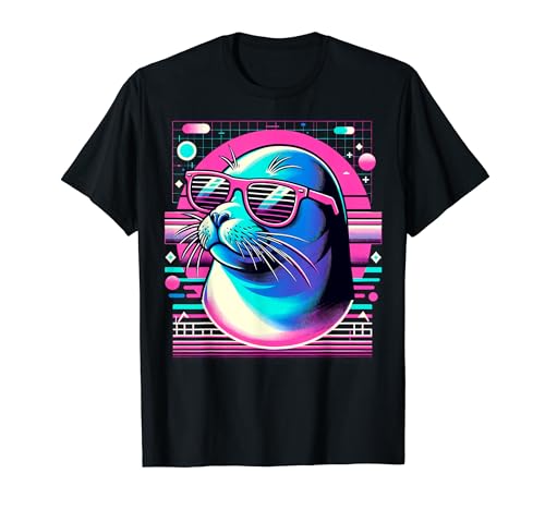 Cool Sea Lion 80s Retrowave 90s Vaporwave León marino Camiseta