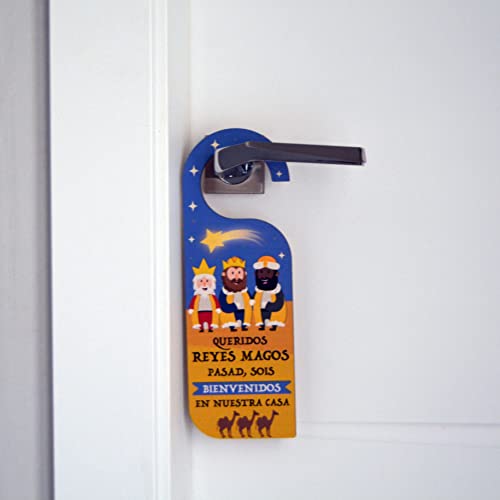 Cuelga Puertas Navidad en Madera (Reyes Magos) Decoración de Navidad.