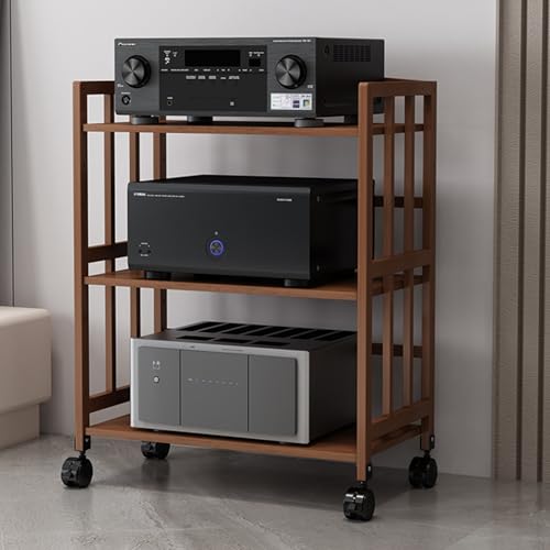 Gabinete de audio Hi-Fi Walnut con estante de audio abierto y marco de madera maciza 2