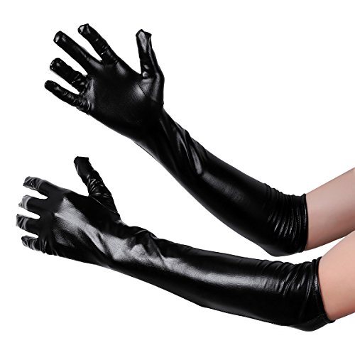 YiZYiF Women's Leather Faux Cosplay Elbow Length Finger Long Gloves Costume Black X-Large